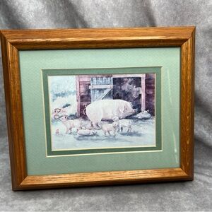 Matted & Framed Vintage Sow And Piglets By Barn Farmhouse Watercolor Print
